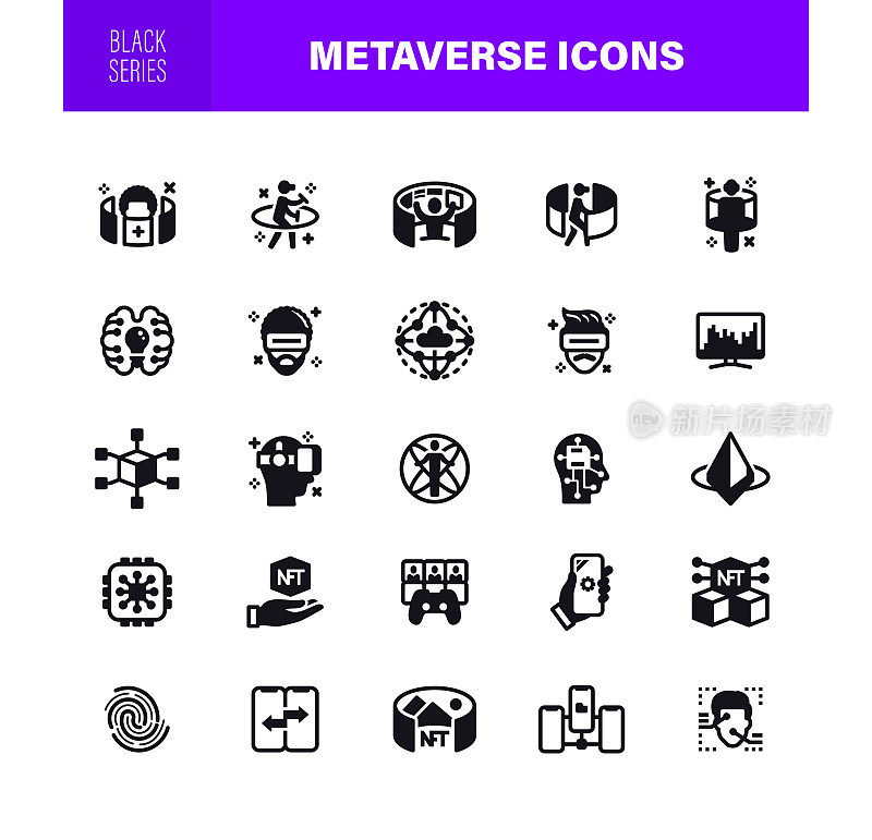 Metaverse图标。该集合包含虚拟现实，增强现实，智能眼镜，互动图标