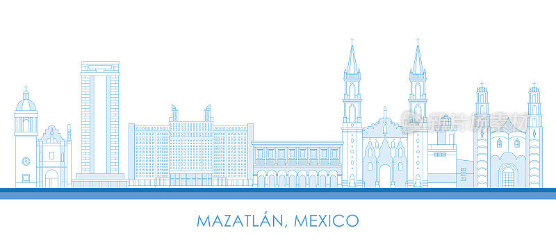 轮廓天际线全景马萨特兰，墨西哥