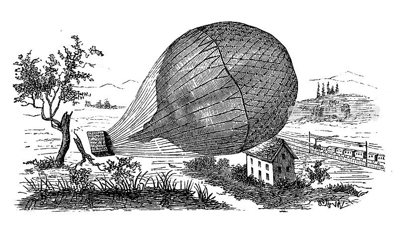 古董插画，应用力学:飞行器，纳达尔热气球