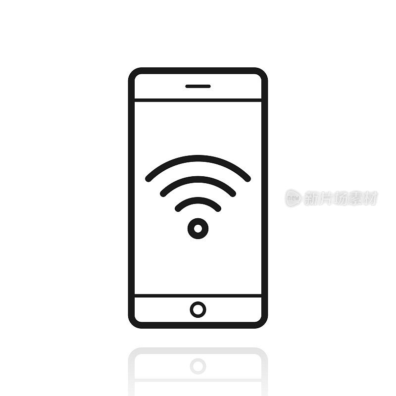 带wifi的智能手机。白色背景上反射的图标