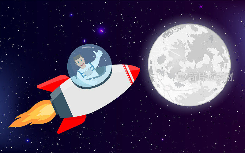 乘坐火箭进行太空和月球探索的宇航员。