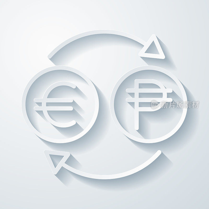 货币兑换-欧元比索。空白背景上剪纸效果的图标