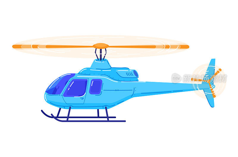 航空运输，现代直升机，空中旅行的快速交通工具，设计卡通风格的矢量插画，孤立在白色。