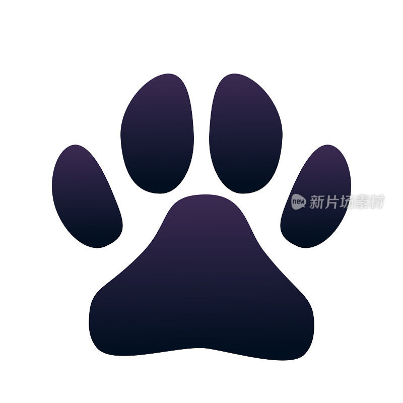 爪子狗打印，脚小狗在卡通风格剪影孤立的白色背景。足迹宠物，可爱的形状爪印，动物足迹或足迹狗，猫。矢量图