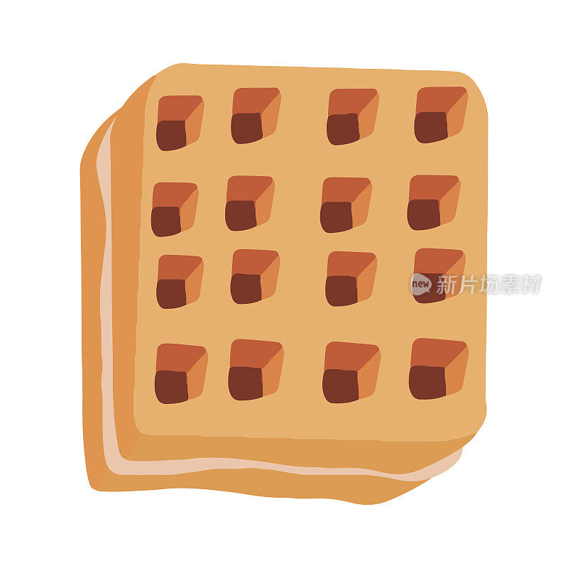 华夫饼图标，矢量涂鸦华夫饼插图，糕点产品的早餐，甜零食，孤立的彩色剪纸在白色背景