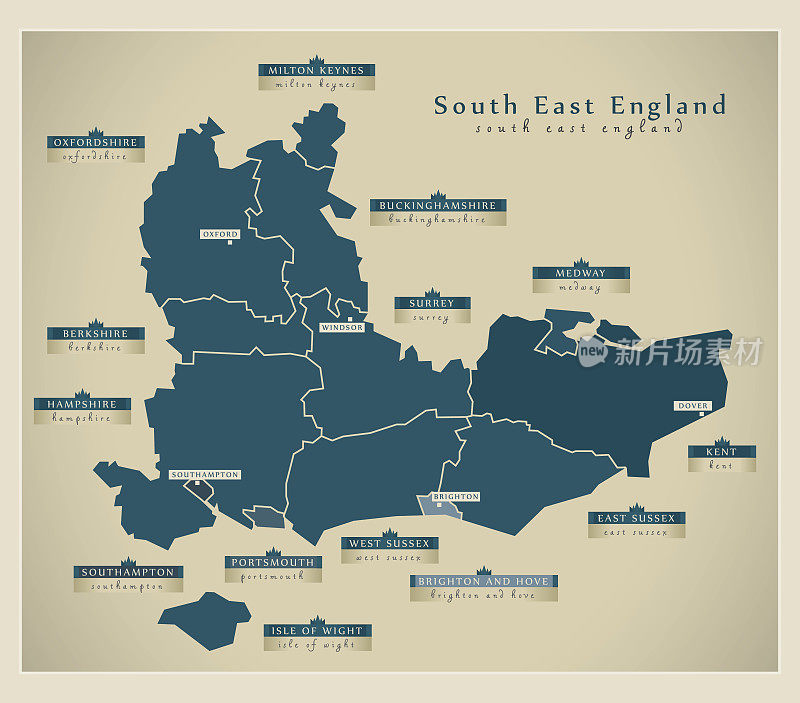 现代地图-英国东南部英格兰