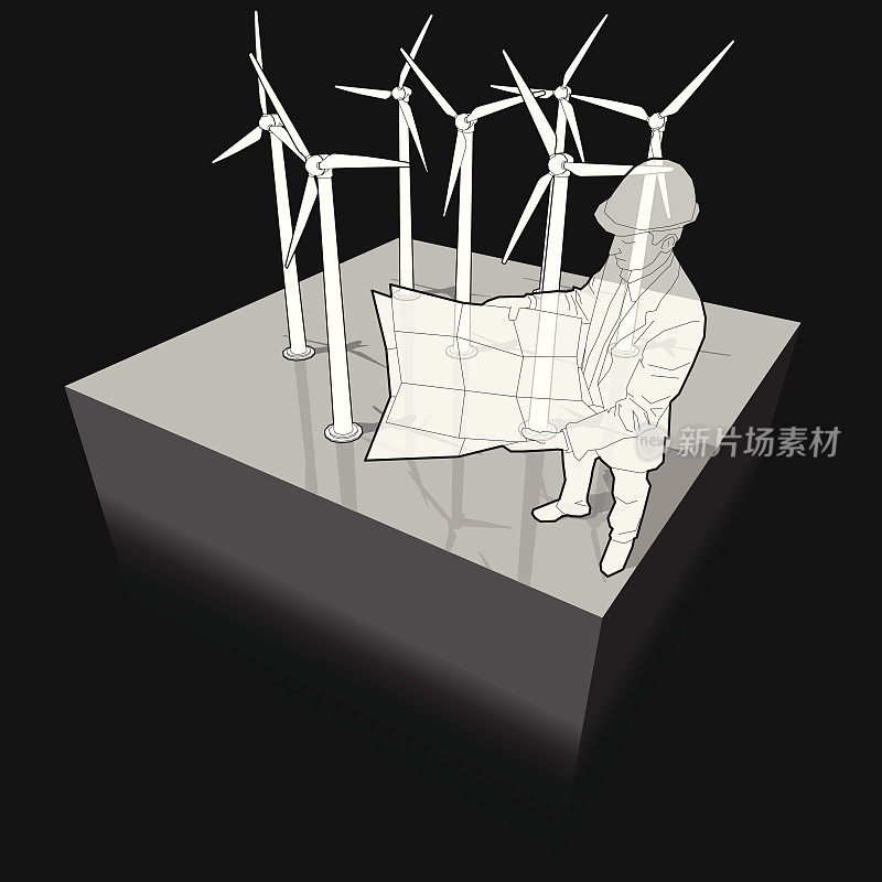 风力涡轮机图与建筑师