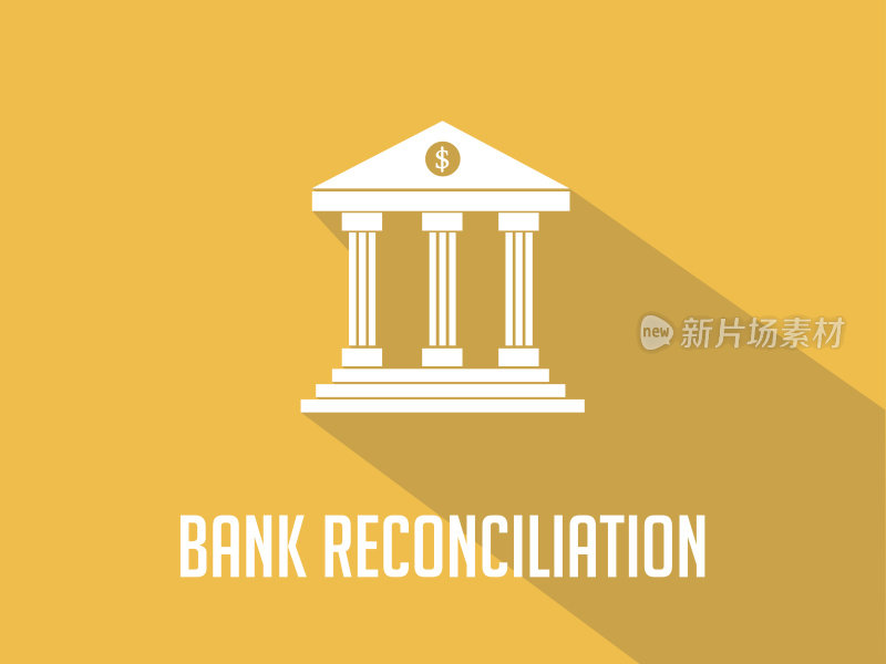 银行余额调节表白色文字与银行办公大楼插图和橙色背景