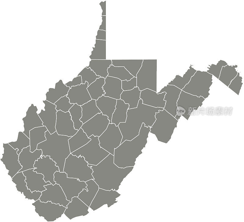 西弗吉尼亚州县地图矢量轮廓