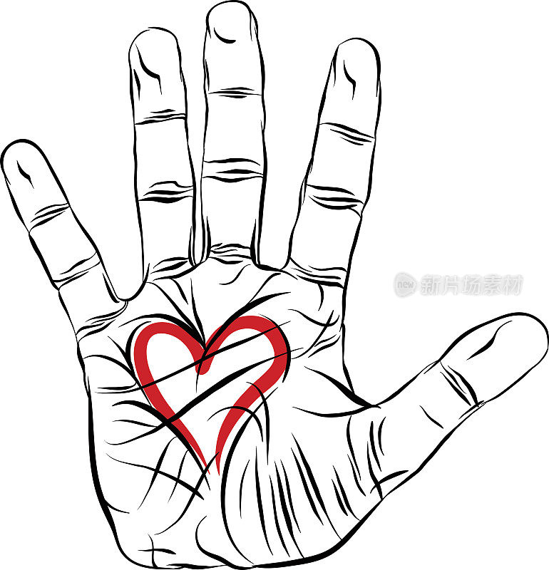 手与心，爱的象征，向量。