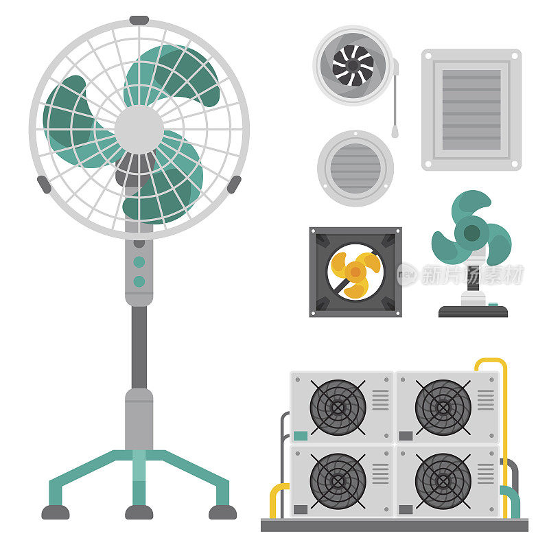 空调气闸系统设备通风器调节气候风扇技术温度冷却矢量图