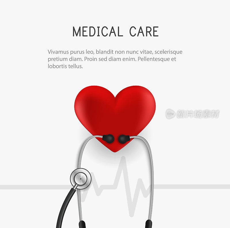 医疗旗帜。听诊器和心脏。向量