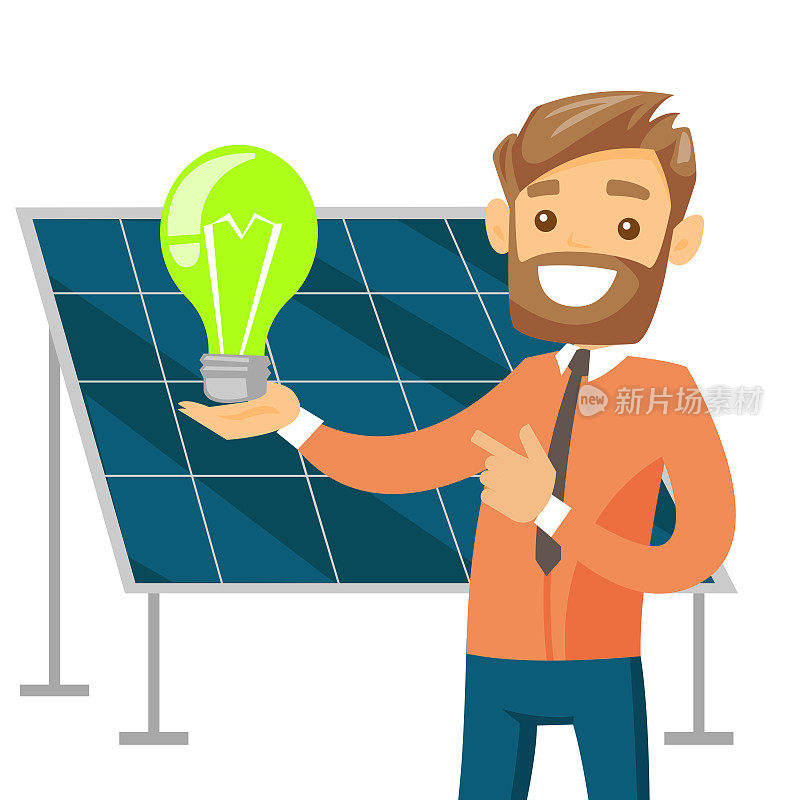 太阳能发电厂工程师，手持灯泡