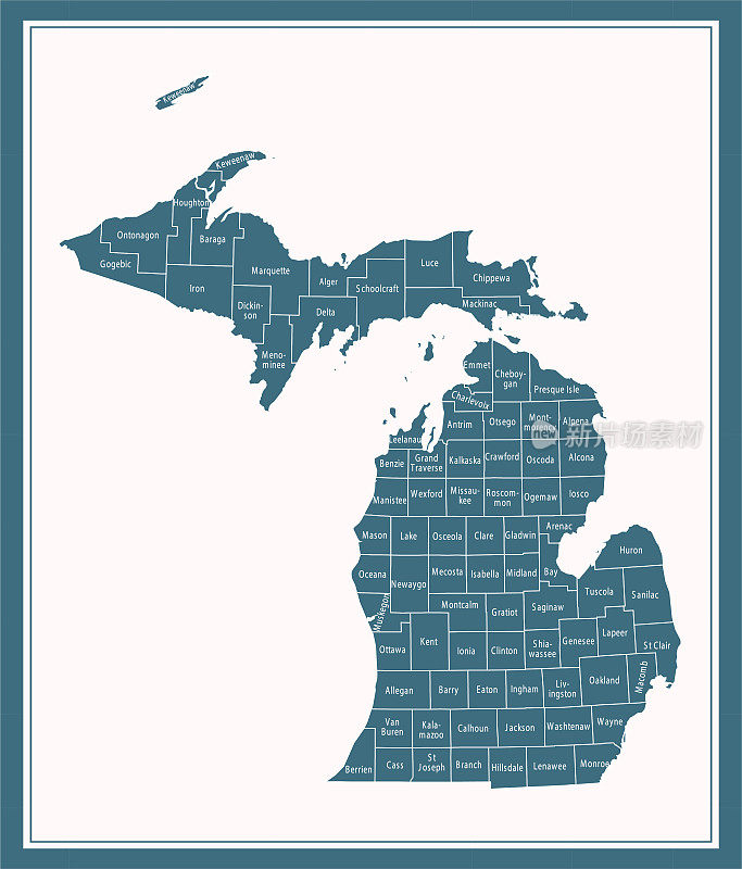 密歇根州各县地图可印刷