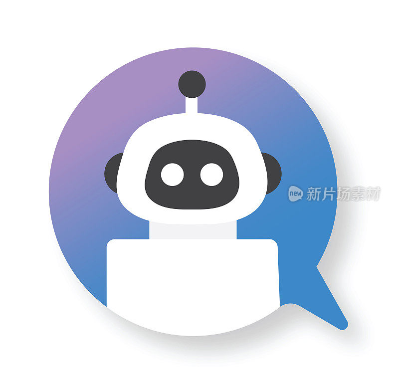 聊天机器人虚拟助手在语音泡泡概念图标上的白色背景