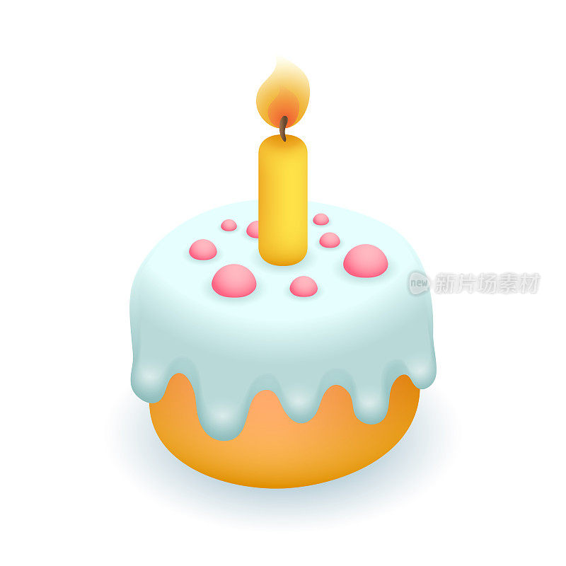 生日纸杯蛋糕与蜡烛三维矢量插图