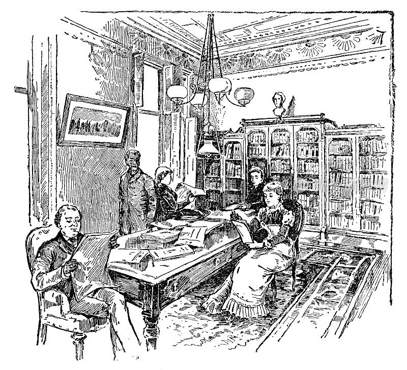 19世纪，美国纽约布法罗的荣军酒店和外科学院私立医院(皮尔斯宫)图书馆