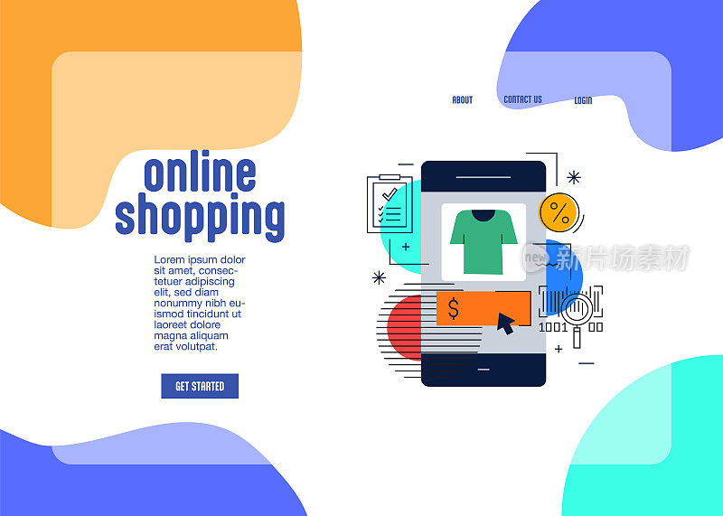在线购物。互联网市场、移动应用、购物。插图。电子商务的概念。
