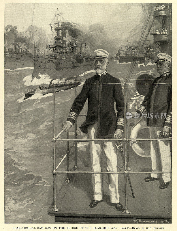 美国海军少将威廉・t・桑普森在“纽约”号军舰的舰桥上