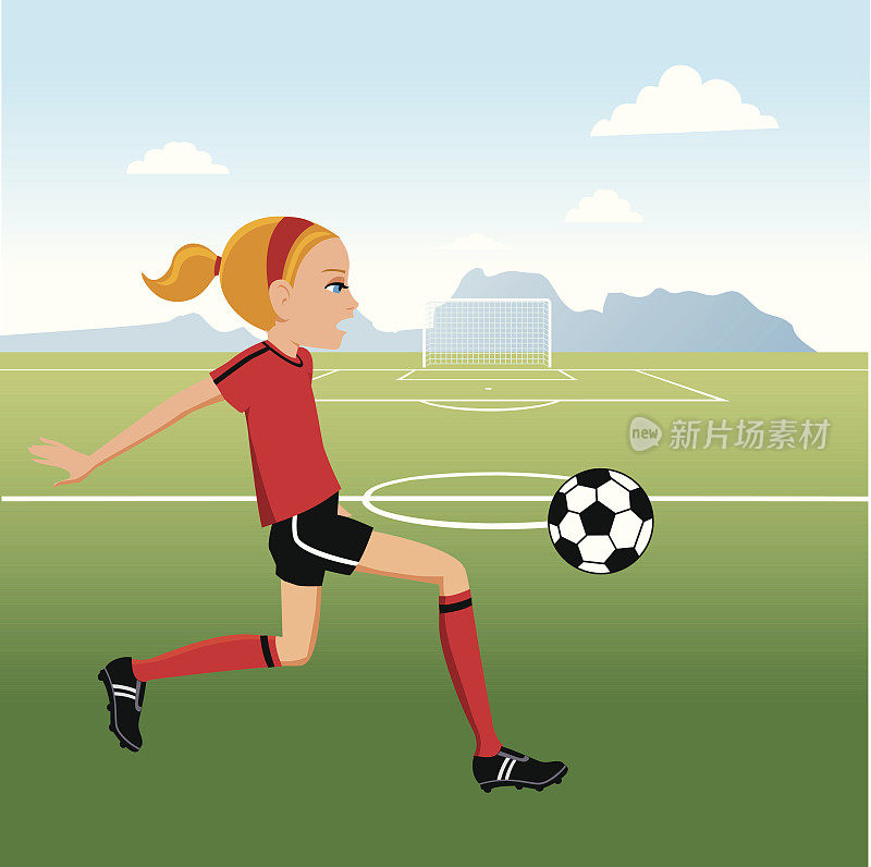 足球女孩卡通练习目标