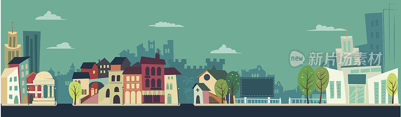 复古城市景观-平面插图