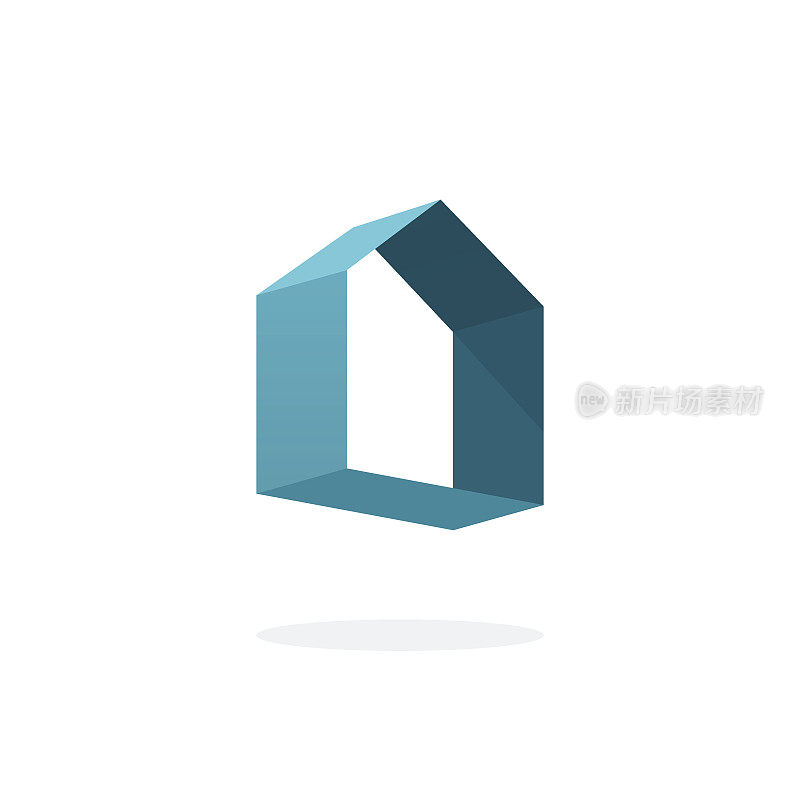 蓝色3d抽象几何家居标志，家居科技标志
