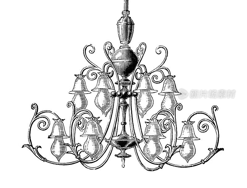 19世纪雕刻的华丽枝形吊灯