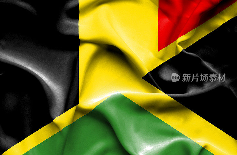 挥舞着牙买加和比利时的旗帜