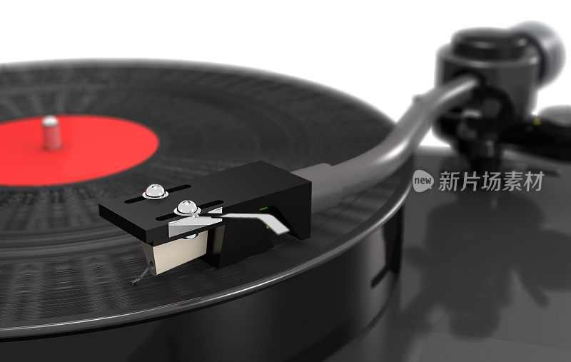 唱片转盘黑胶与留声机记录，宏，模糊(3d插图)。