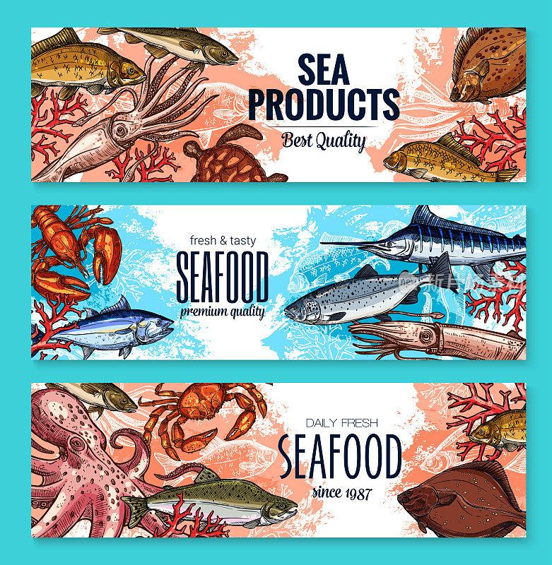 为海鲜及鱼类食品市场设计的宣传标语