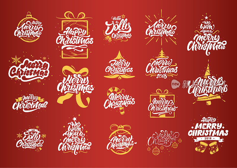 圣诞快乐字母设计。圣诞树黄色插图。圣诞快乐，新年快乐。圣诞贺卡，海报，礼物和t恤的字母设计