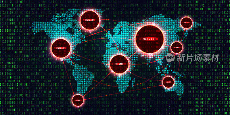 恶意软件和安全数据的概念。摘要二进制代码背景下的技术与安全