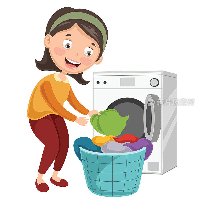 矢量插图的女人洗衣服