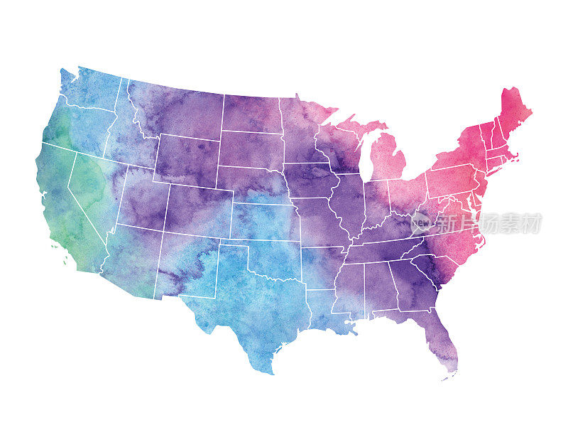 美国水彩栅格地图插图