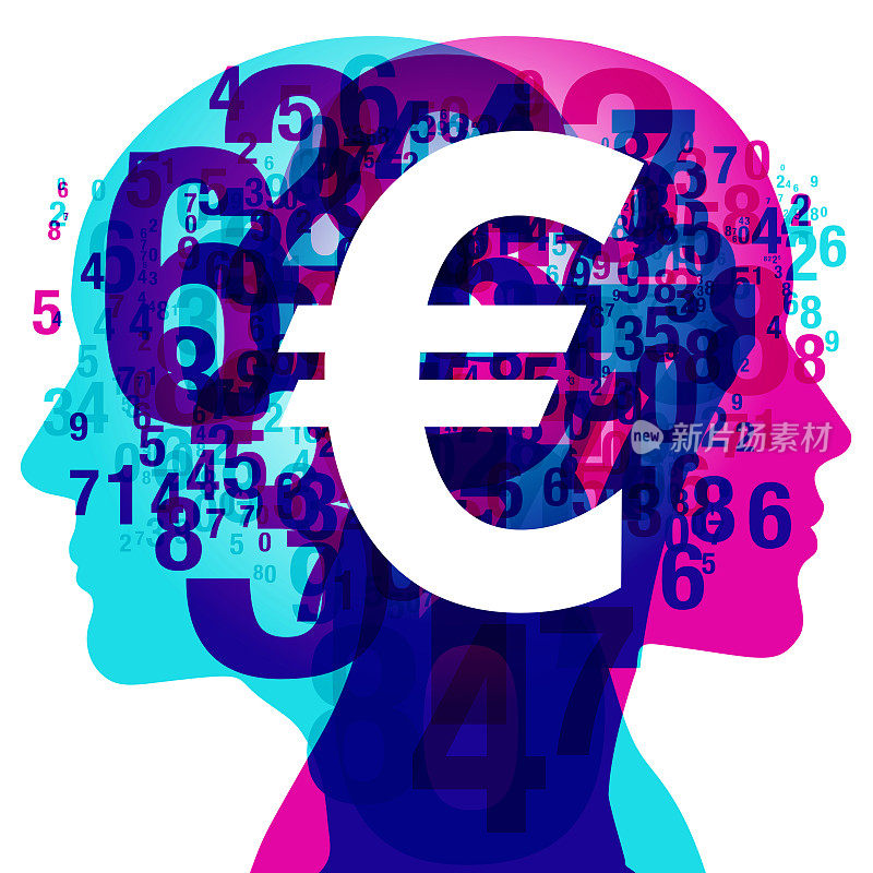 欧洲头脑数字和货币符号