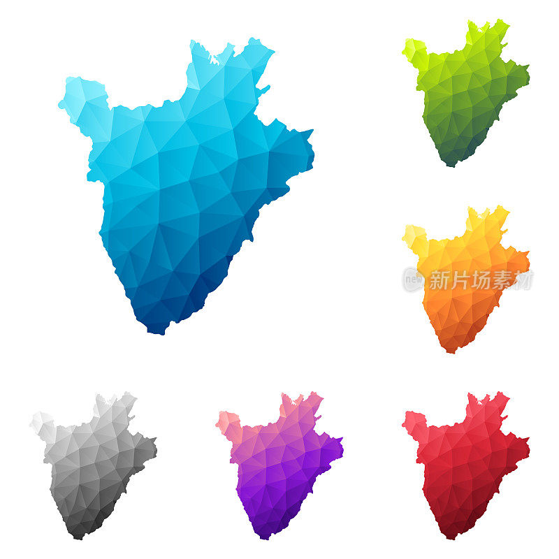 布隆迪地图在低多边形风格-彩色多边形几何设计