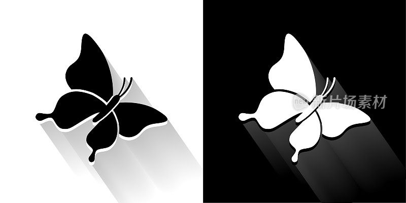 蝴蝶黑白图标与长影子