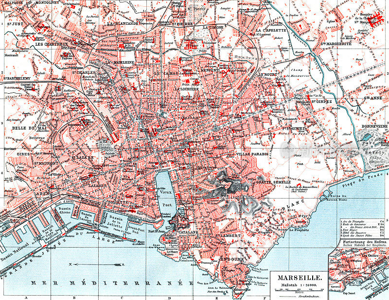 1897年法国马赛的古董地图