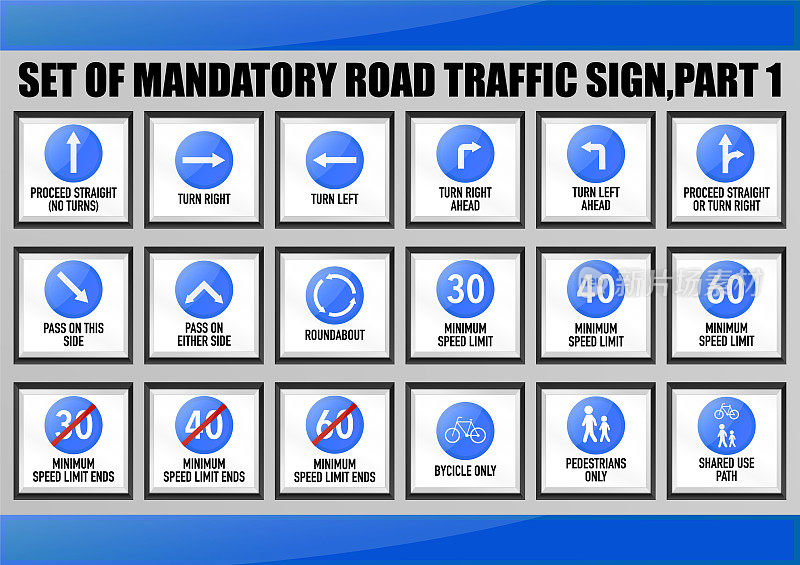 设置警告、通知、强制、禁止、优先道路交通标志为教育、学习为驾驶执照的课程。右转，左转，直转，环岛，限速，行人，自行车，自行车，限制结束