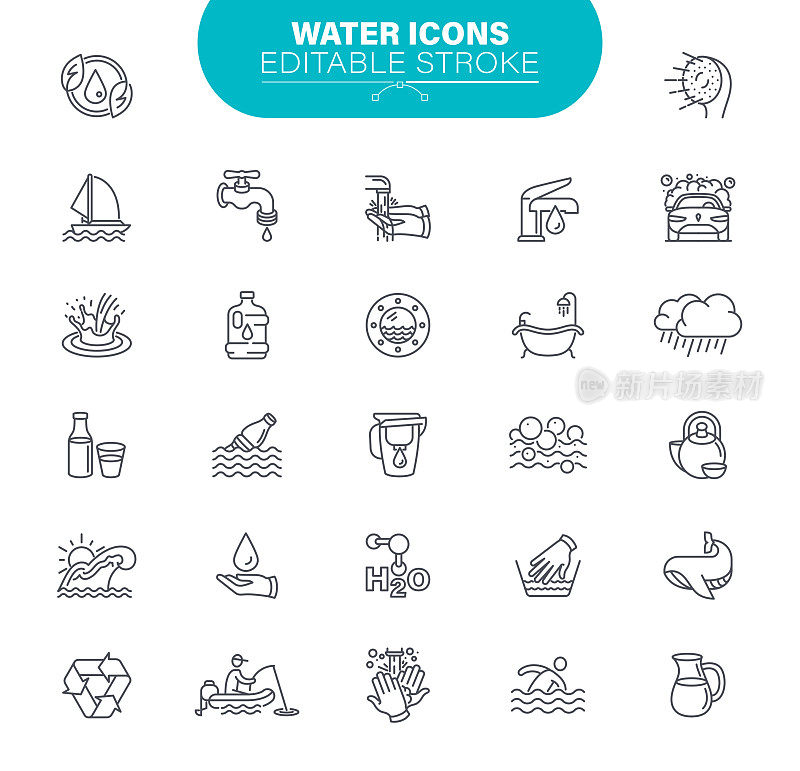 水的图标。集包含清洁，生态，海洋等图标