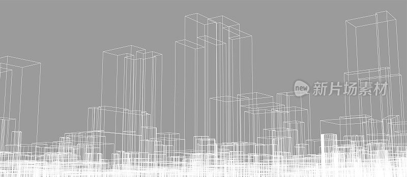 抽象的灰色线条风格的城市透视结构背景