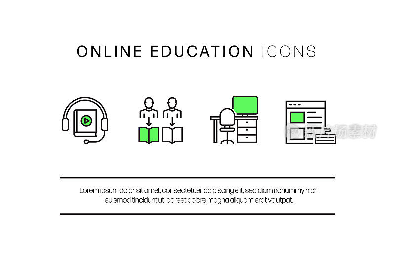 在线教育，电子学习，家庭学校相关的现代矢量图标