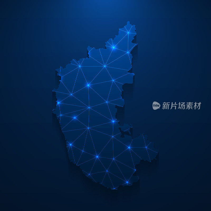 卡纳塔克邦地图网络-明亮的网格在深蓝色的背景