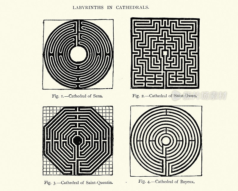 中世纪大教堂迷宫的例子，迷宫，森斯，圣欧文，贝叶，圣昆丁