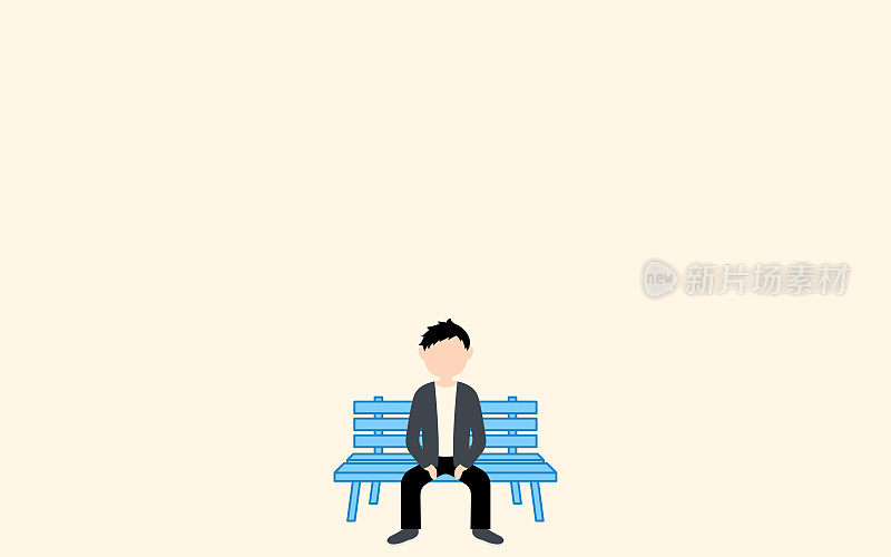 一个男人独自坐在一张双座长椅上的插图