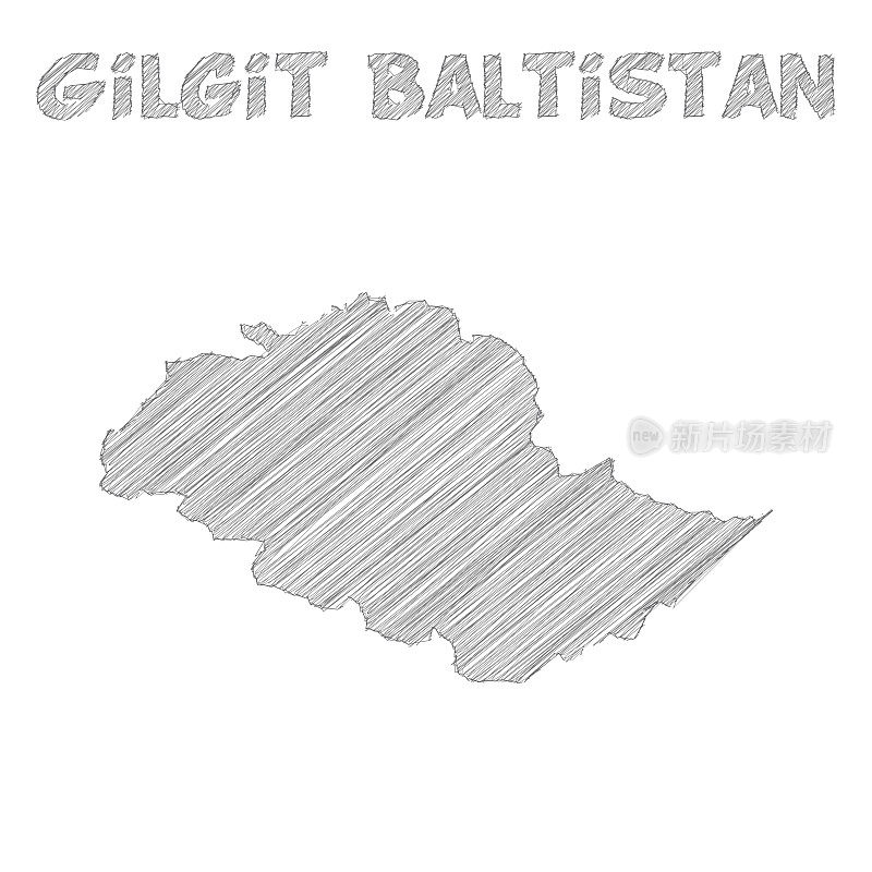 吉尔吉特-巴尔蒂斯坦地图手绘在白色背景上