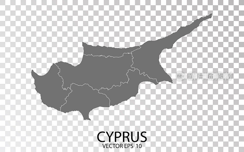 透明-高详细的灰色地图塞浦路斯。