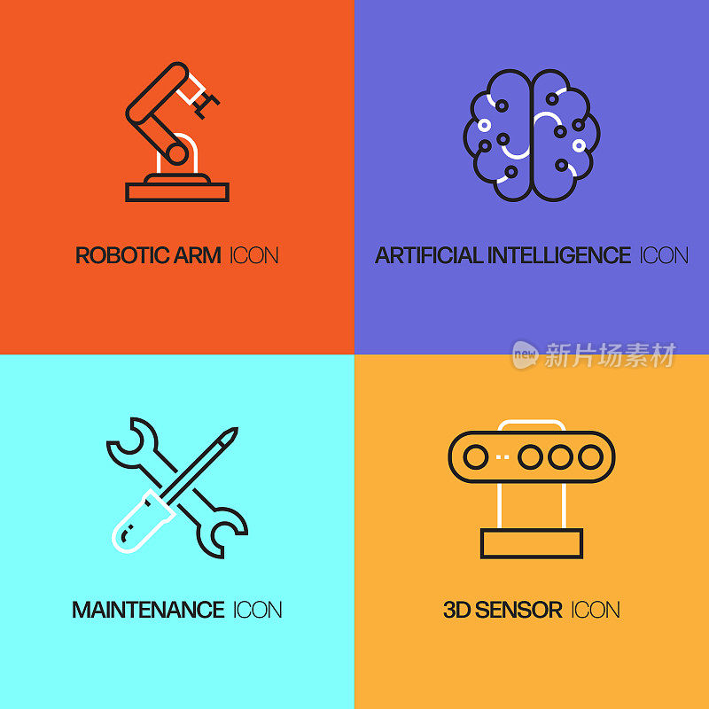 机器人工程相关线图标。向量符号说明。