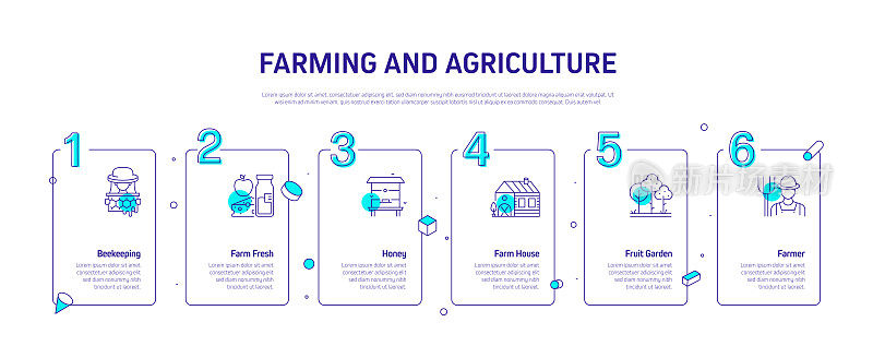 农业和农业相关过程信息图模板。过程时间图。带图标的工作流布局