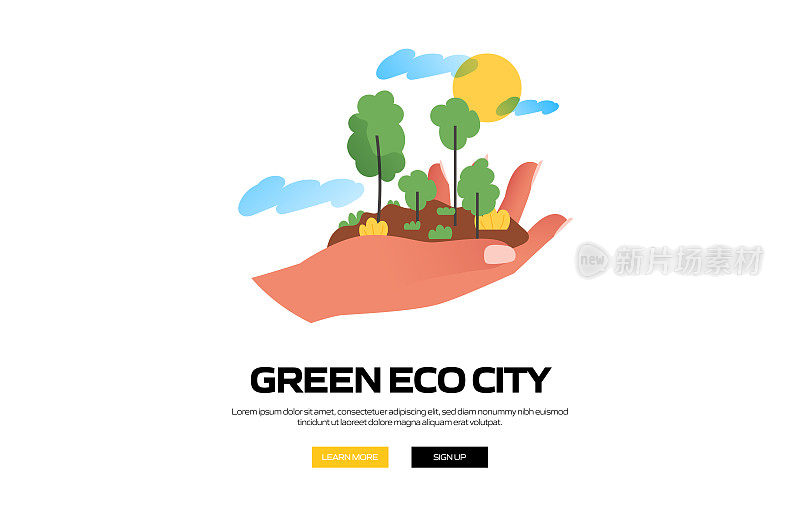 绿色生态城市概念矢量插图，用于标题网站横幅、广告和营销材料、在线广告、商业演示等。